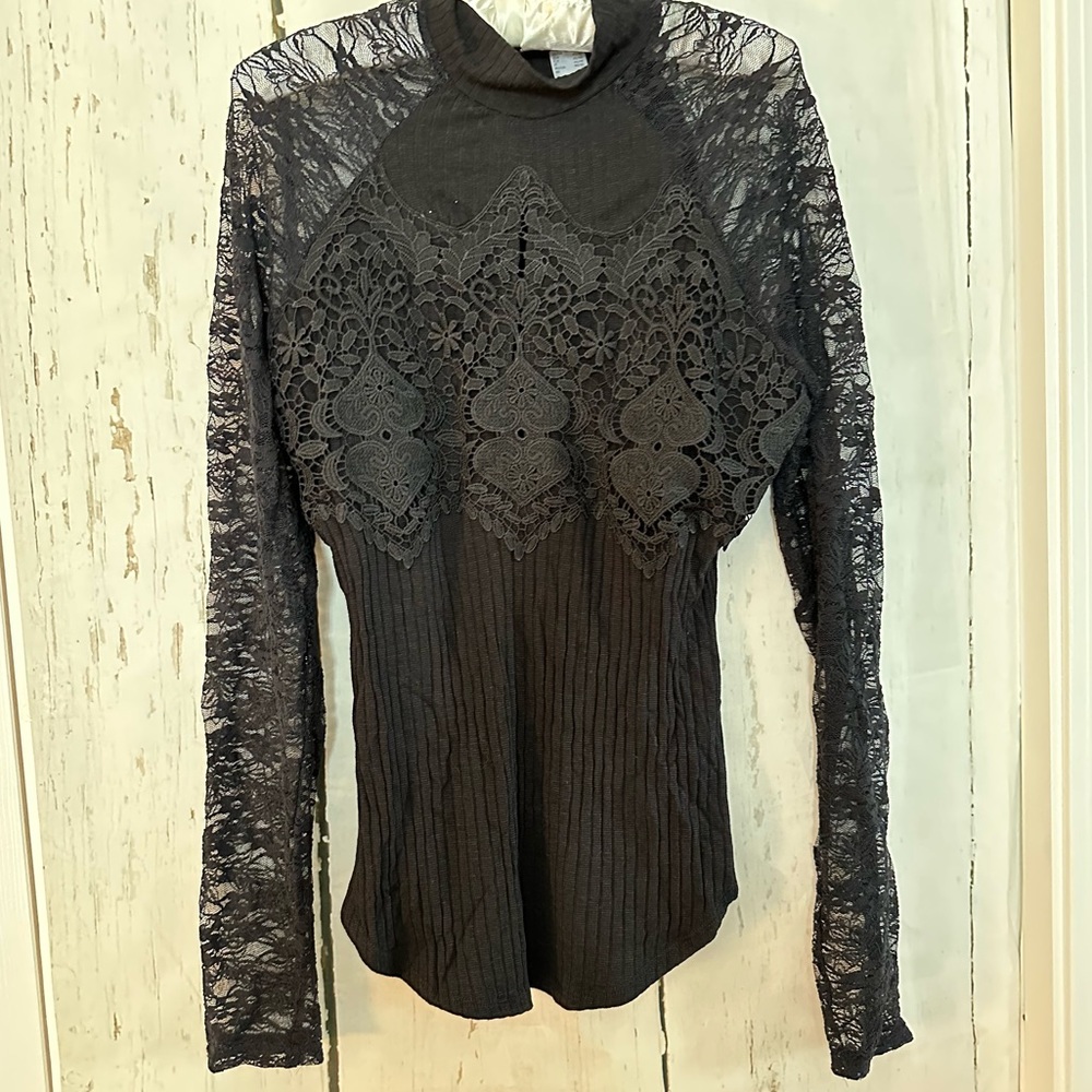 Venus lace detail mock neck top